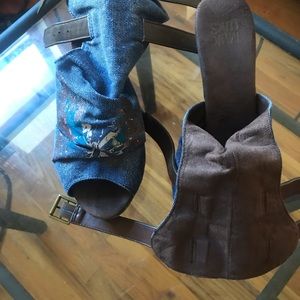 Jean high heal wedge shoes with painted open toe